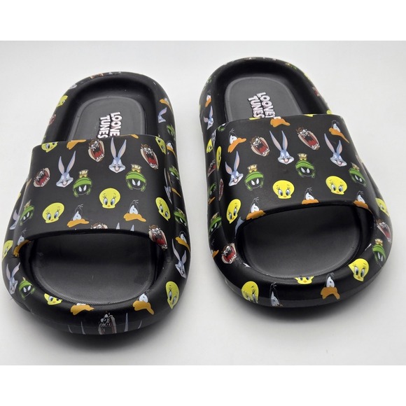 Ground Up Looney Tunes Flip Flops Mens 13 Black Cartoon Character Slide Sandals - Picture 6 of 10